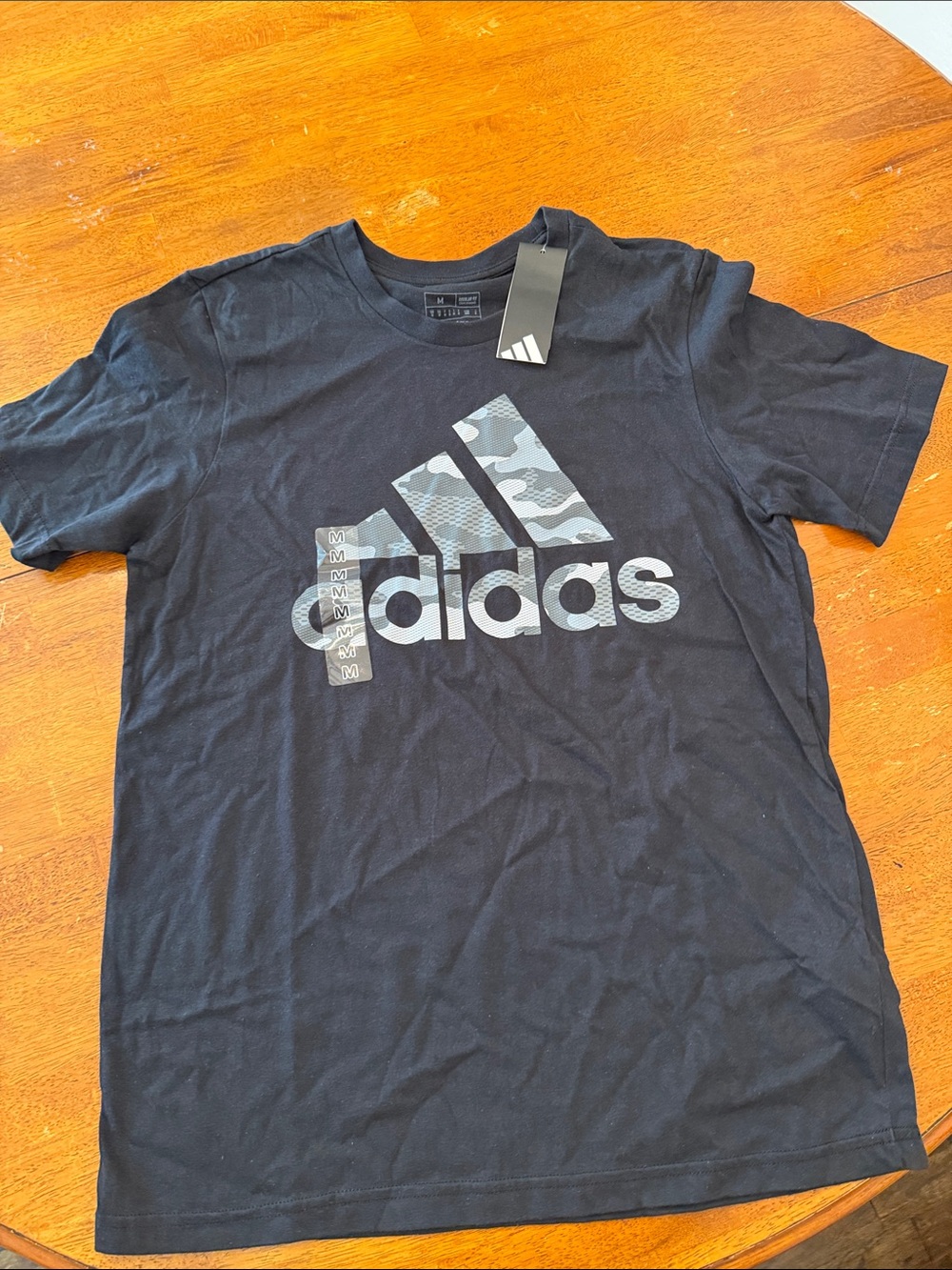adidas Black Short-Sleeve Tee with Grey Camo Logo Medium